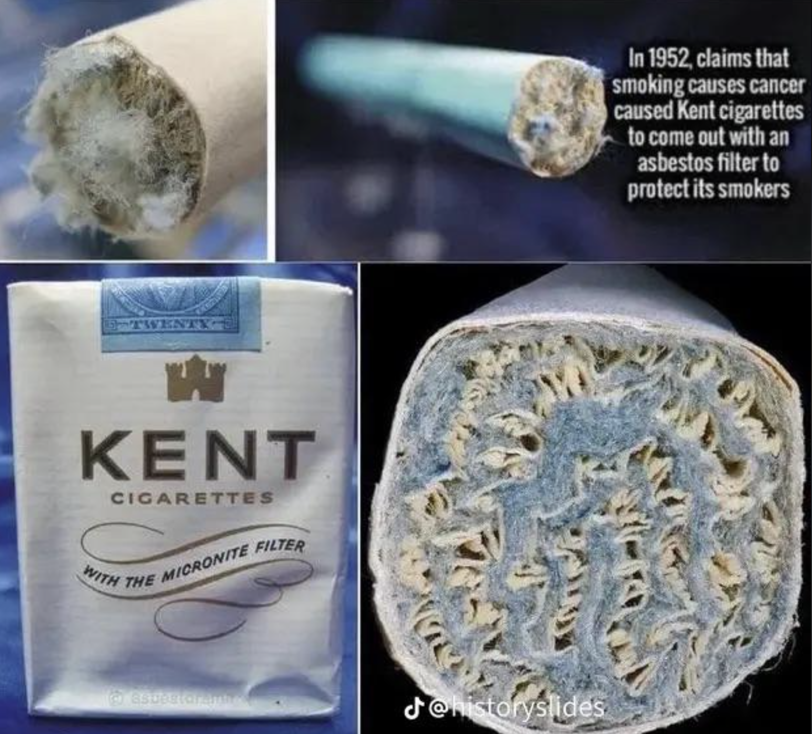 kent asbestos filter - Kent Cigarettes With The Micronite Filter J In 1952, claims that smoking causes cancer caused Kent cigarettes to come out with an asbestos filter to protect its smokers